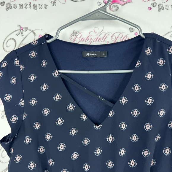 Reitmans Dark Blue Midi Dress with Light Pink Pattern strappy detail - Picture 3 of 11